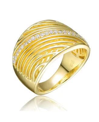 Ra 14K Gold Plated Round Cubic Zirconia Wide Cocktails Ring