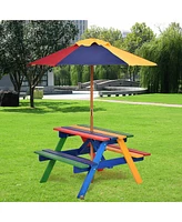 4 Seat Kids Picnic Table w/Umbrella Garden Yard