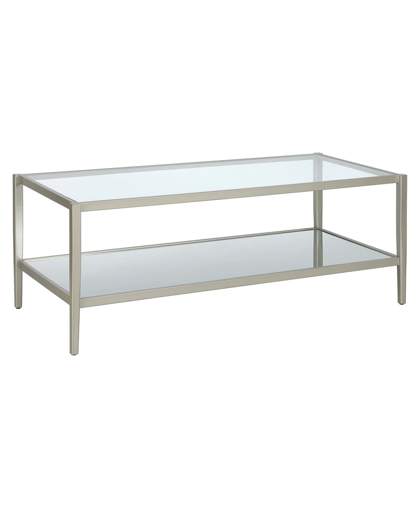 Hudson & Canal Hera 45" Wide Metal Rectangular Coffee Table with Mirror Shelf