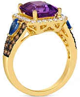 Le Vian Multi-Gemstone (3 ct. t.w.) & Diamond (3/4 ct. t.w.) Halo Statement Ring in 14k Gold