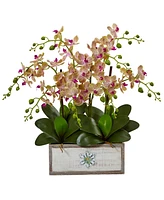 Nearly Natural Phalaenopsis Orchid Arrangement in Decorative Wood Planter