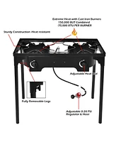 Double Burner Gas Propane Cooker Outdoor Camping Picnic Bbq Grill