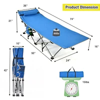 Camping Cot Heavy-Duty Outdoor Bed w/ Side Storage Pocket