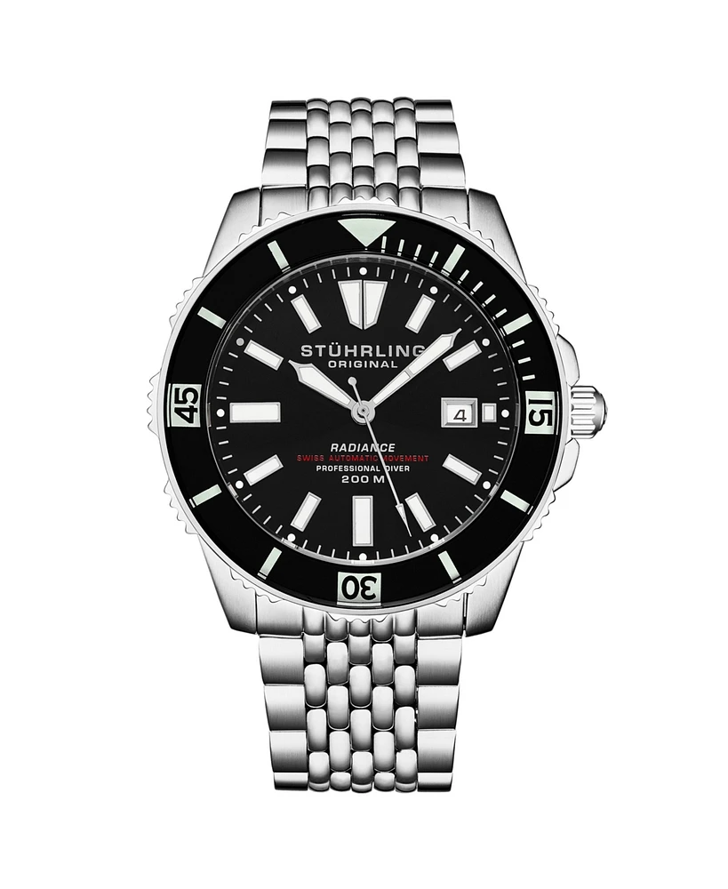 Stuhrling Men's Depthmaster Silver-tone Stainless Steel , Black Dial