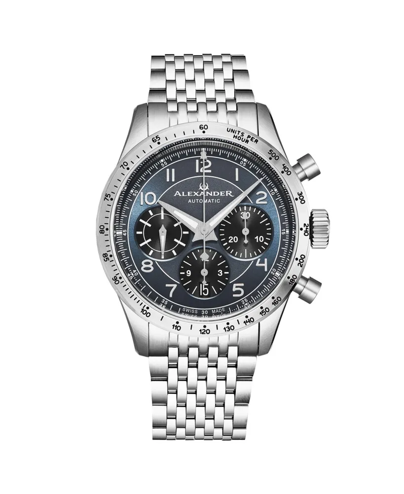 Alexander Men's Megalos Silver-tone Stainless Steel , Blue Dial , 51mm Round Watch