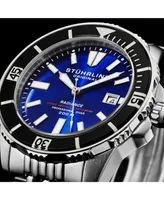 Stuhrling Men's Depthmaster Silver-tone Stainless Steel, Blue Dial, 43mm Round Watch