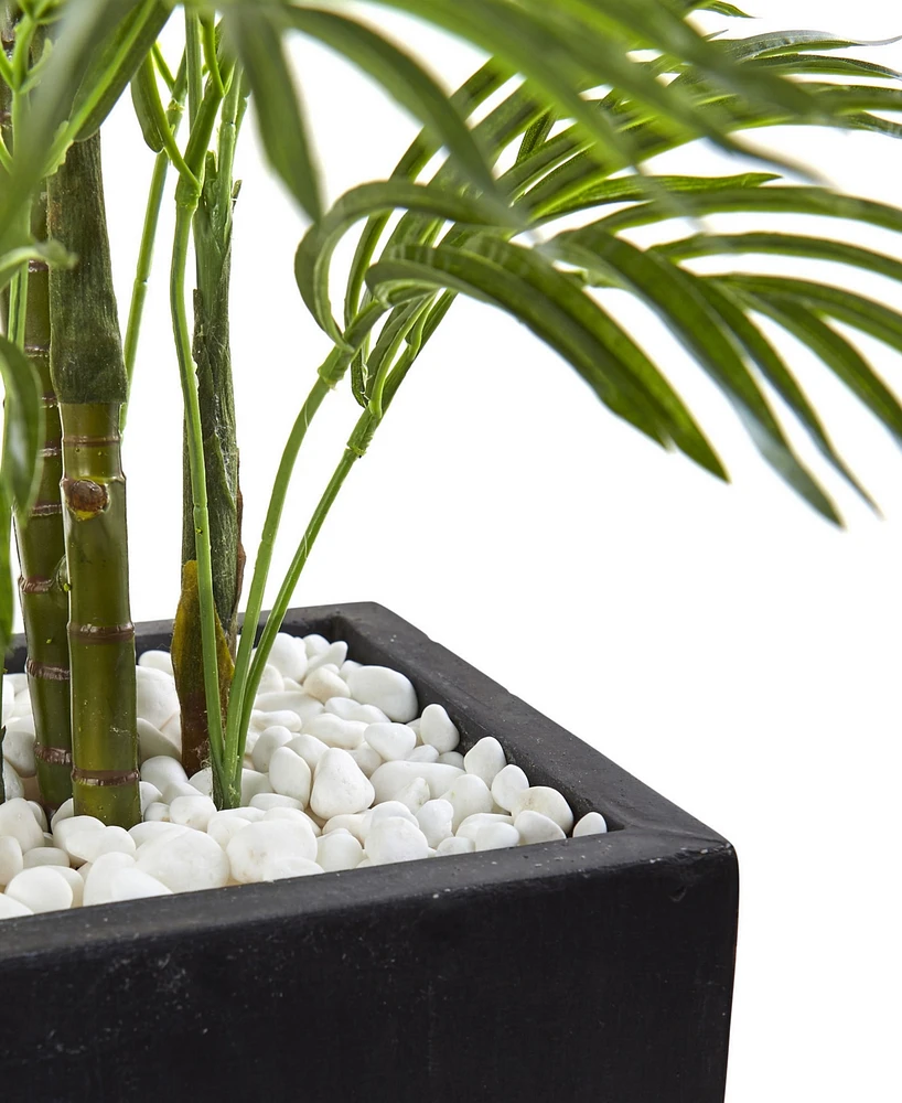 Nearly Natural 4.5' Areca Palm Uv-Resistant Indoor/Outdoor Artificial Tree in Black-Washed Planter
