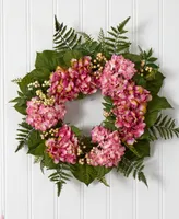 Nearly Natural 24" Pink Hydrangea & Berry Artificial Wreath
