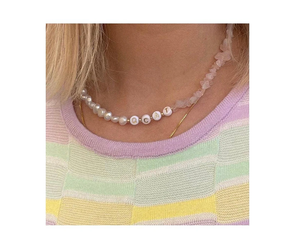 18K Gold Plated Freshwater Pearls with Rose Quartz - Manifesting it! Necklace 17" For Women