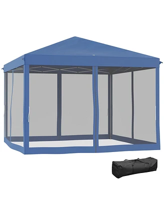 Outsunny Outdoor 10' x 10' Patio Gazebo Outdoor Pop-Up Canopy with Sidewalls, Instant Setup, 4 Mesh Walls for Party, Events, Backyard, Lawn, Blue