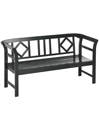 Outsunny Three-Person Wooden Bench, Three-Seater Outdoor Patio Bench, Backrest and Armrests, Rustic Country Diamond Pattern, Slatted Seat for Backyard
