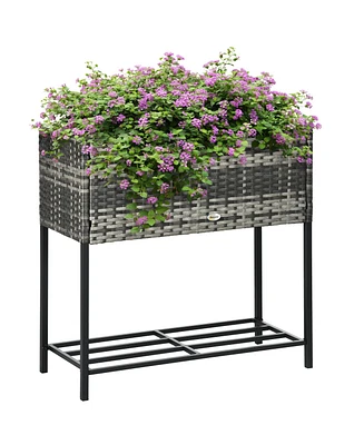 Outsunny Raised Garden Bed, Rat with Storage Shelf,