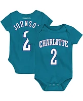 Infant Boys and Girls Mitchell & Ness Larry Johnson Teal Charlotte Hornets Hardwood Classics Name and Number Bodysuit