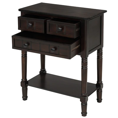 Streamdale Furniture Narrow Console Table, Slim Sofa Table With Three Storage Drawers And Bottom Shelf