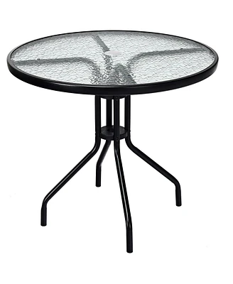 Costway 32''Outdoor Patio Round Table Tempered Glass Top