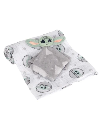 Lambs & Ivy Star Wars Baby Yoda/The Child Swaddle Blanket & Lovey Gift Set