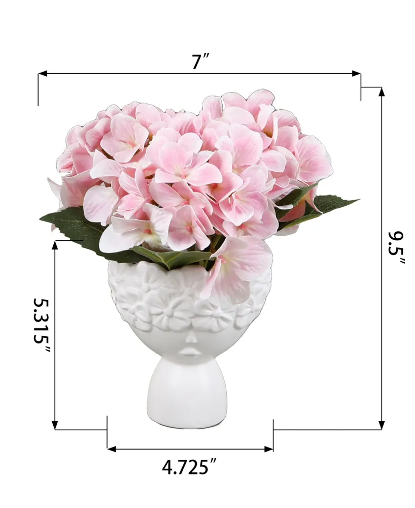 Flora Bunda 9.5" H Real Touch Hydrangea in 4.73" D Ceramic Floral Face Pot