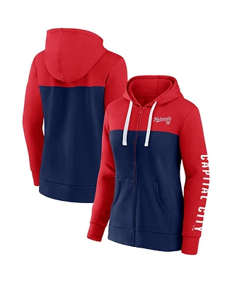 Women's Fanatics Red, Navy Washington Nationals Take The Field Colorblocked Hoodie Full-Zip Jacket