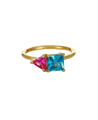 Ettika 18K Gold Plated Brass Square Cubic Zirconia Ring