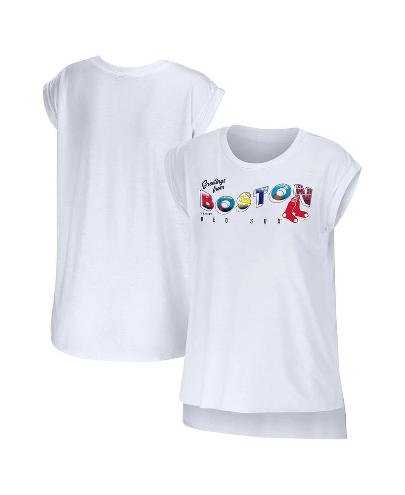 Women's Wear by Erin Andrews White Boston Red Sox Greetings From T-shirt
