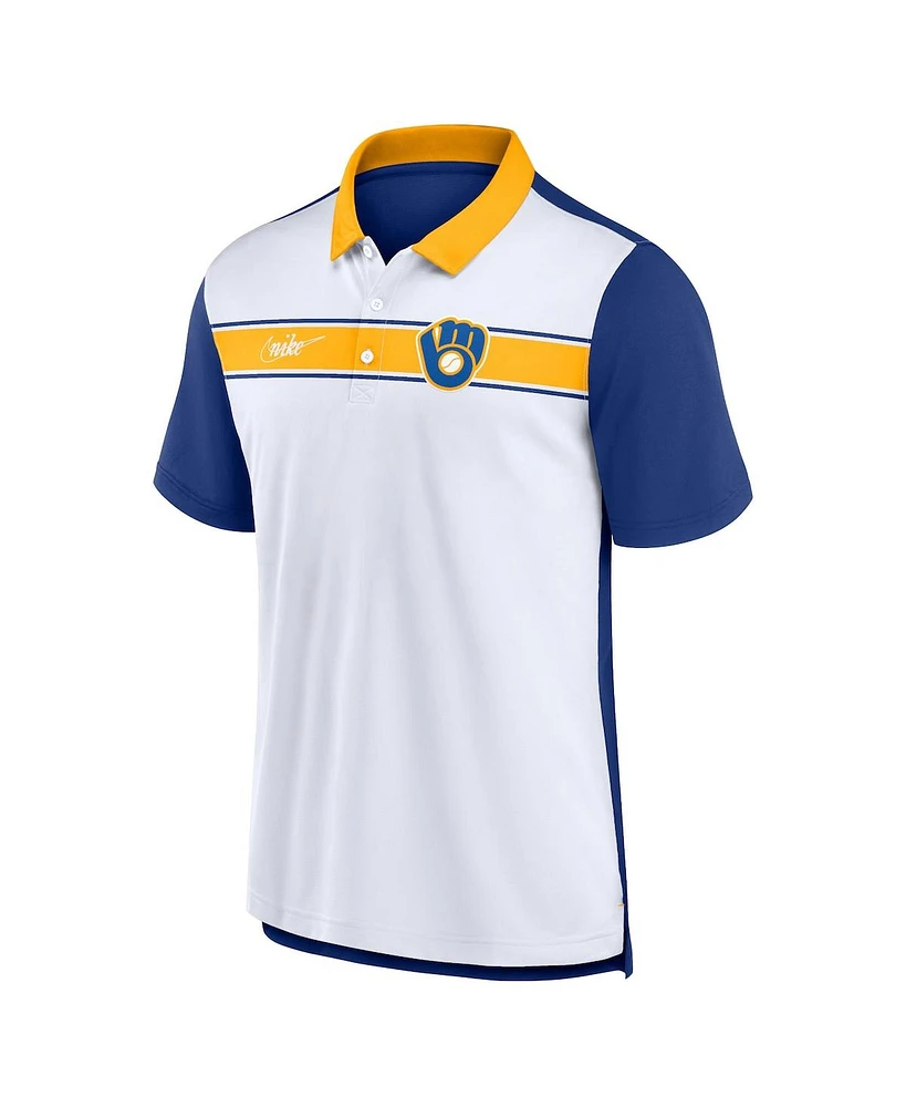 Men's Nike White, Royal Milwaukee Brewers Rewind Stripe Polo Shirt