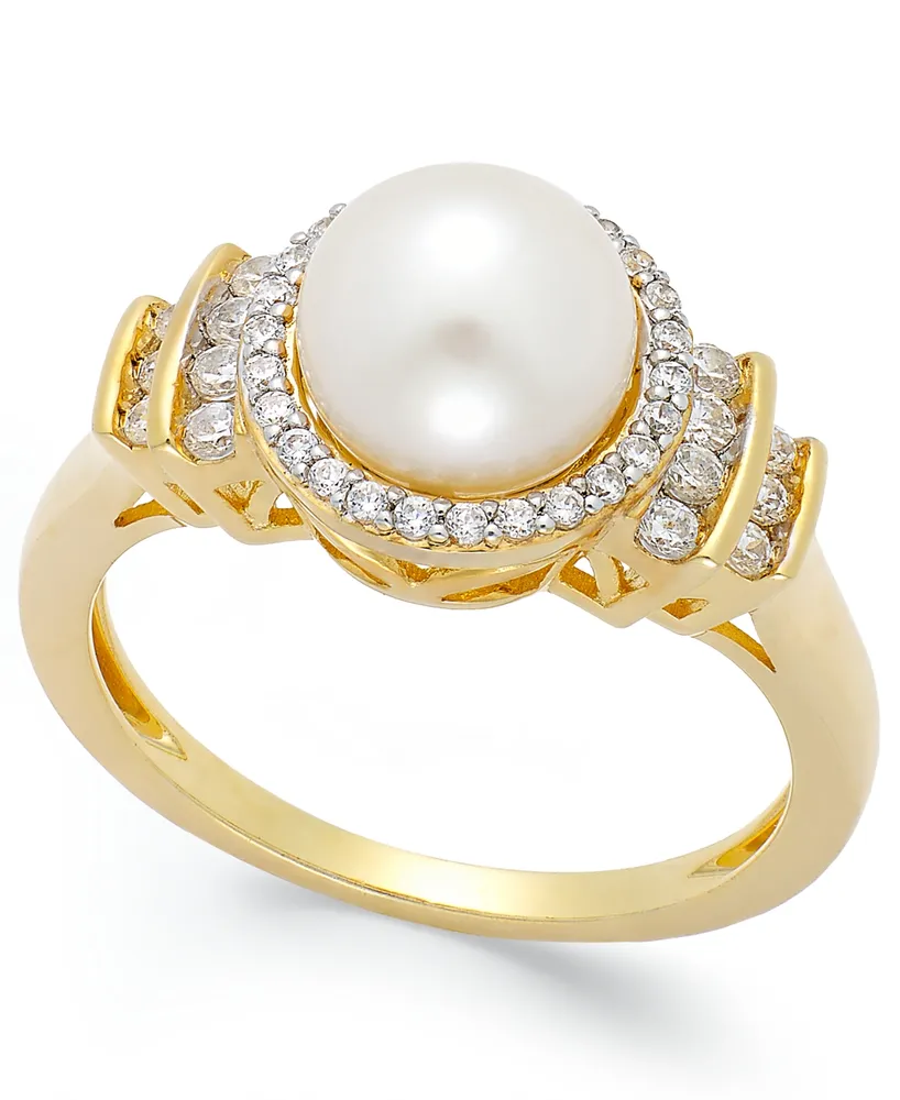 Cultured Freshwater Pearl (8mm) and Diamond (1/3 ct. t.w.) Ring in 14k Gold