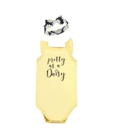 Hudson Baby Girls Sleeveless Bodysuit and Headband Set, Soft Pink Roses