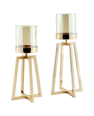 Danya B Maeve Tinted Glass Warm Pedestal Hurricane 2-Piece Candle Holders Set