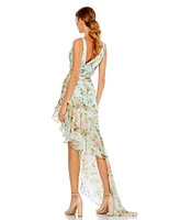 Mac Duggal Women's Ieena Floral Print Asymmetrical Ruffle Hem Dress