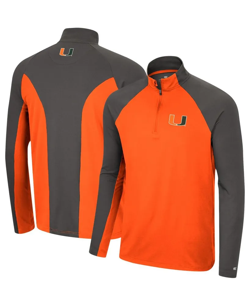 Men's Colosseum Orange, Charcoal Miami Hurricanes Two Yutes Raglan Quarter-Zip Windshirt