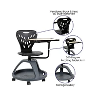 Mobile Desk Chair - 360° Tablet Rotation And Storage Cubby