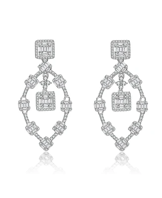 Sterling Silver Cubic Zirconia Modern Chandelier Earrings