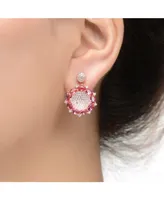 Sterling Silver with 18K Rose Gold Plated and Red Cubic Zirconia Accent Drop Earrings