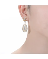 14K Gold Plated 2 Settings Cubic Zirconia Drop Earrings