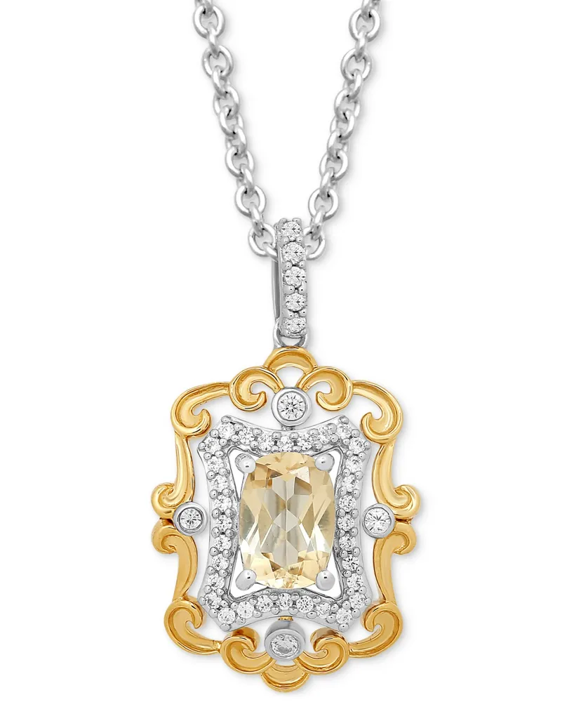 Enchanted Disney Fine Jewelry Citrine (7/8 ct. t.w.) & Diamond (1/5 ct. t.w.) Belle Pendant in Sterling Silver & 14k Gold, 16" + 2" extender