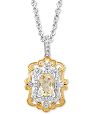 Enchanted Disney Fine Jewelry Citrine (7/8 ct. t.w.) & Diamond (1/5 ct. t.w.) Belle Pendant in Sterling Silver & 14k Gold, 16" + 2" extender