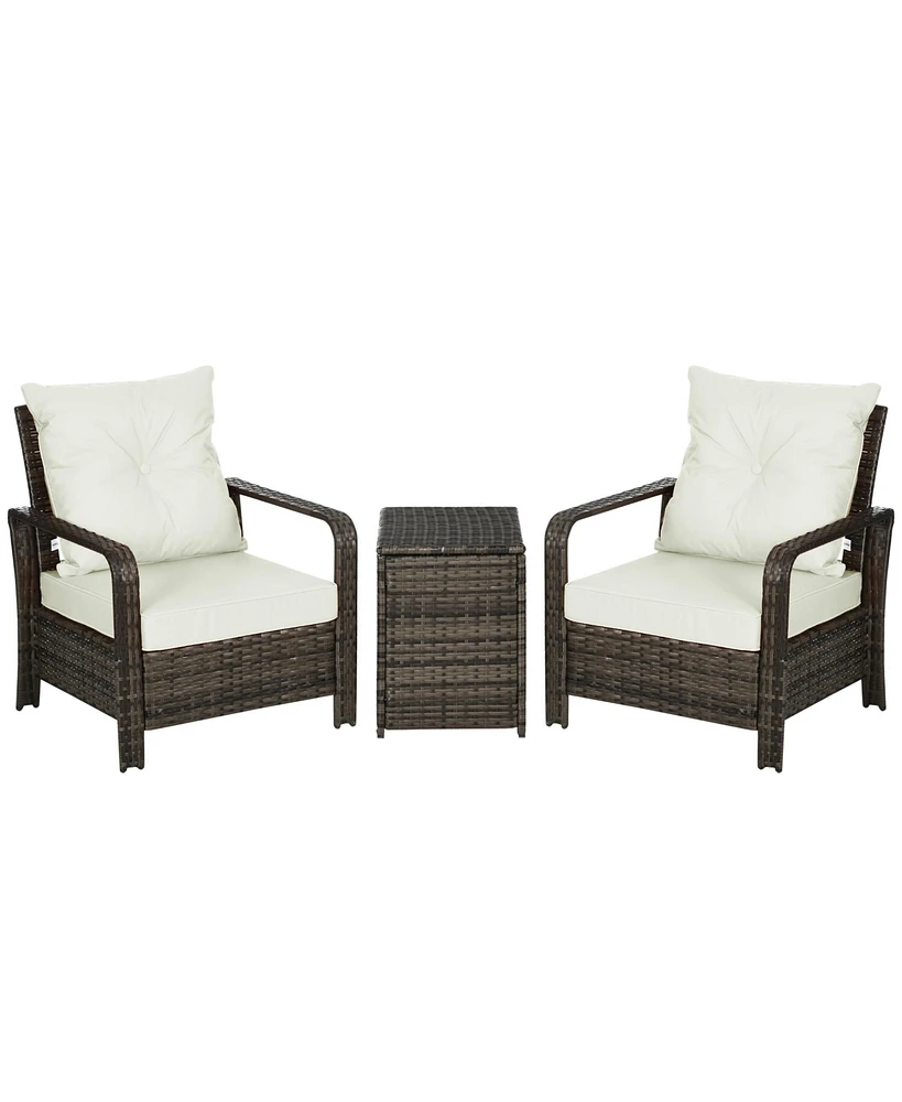Outsunny 3 Piece Patio Furniture, Pe Wicker Storage Table & Chairs