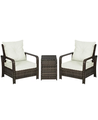 Outsunny 3 Piece Patio Furniture, Pe Wicker Storage Table & Chairs