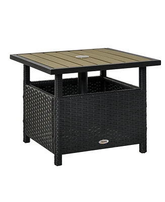 Outsunny Rat Wicker Outdoor Accent Table Umbrella Sd with Umbrella Insert