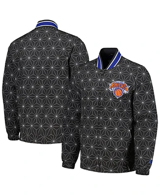 Men's Starter Black New York Knicks In-Field Play Fashion Satin Full-Zip Varsity Jacket