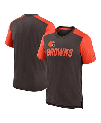 Men's Nike Heathered Brown, Orange Cleveland Browns Color Block Team Name T-shirt