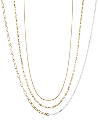 Unwritten 14k Gold Flash Plated White Enamel Paperclip Herringbone Chain Layered Necklaces