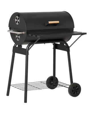 Outsunny 30" Portable Charcoal Bbq Grill with Storage Shelf and Wheels
