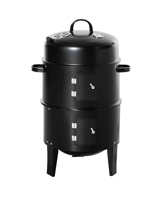 Outsunny 3-In-1 Outdoor Charcoal Bbq Smoker and Grill with 2 Cooking Racks