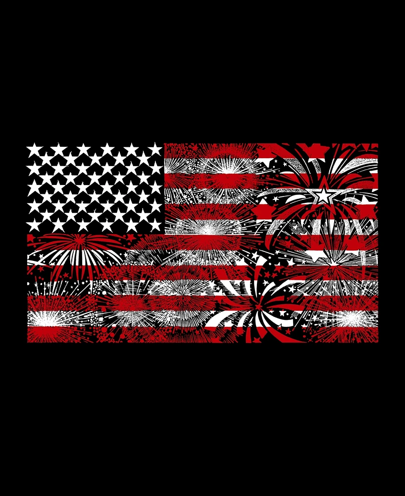 La Pop Art Men's Word American Flag Fireworks Long Sleeve T-shirt