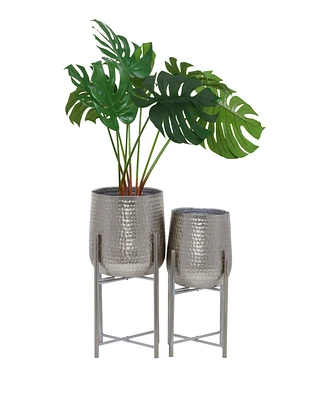 CosmoLiving Metal Deep Recessed Dome Planter with Removable Stand Set of 2