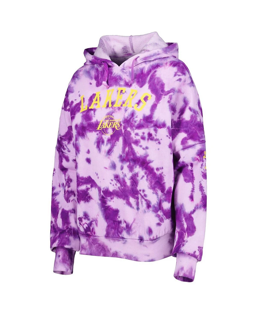 Women's New Era Purple Los Angeles Lakers Brushed Cotton Tie-Dye Pullover Hoodie