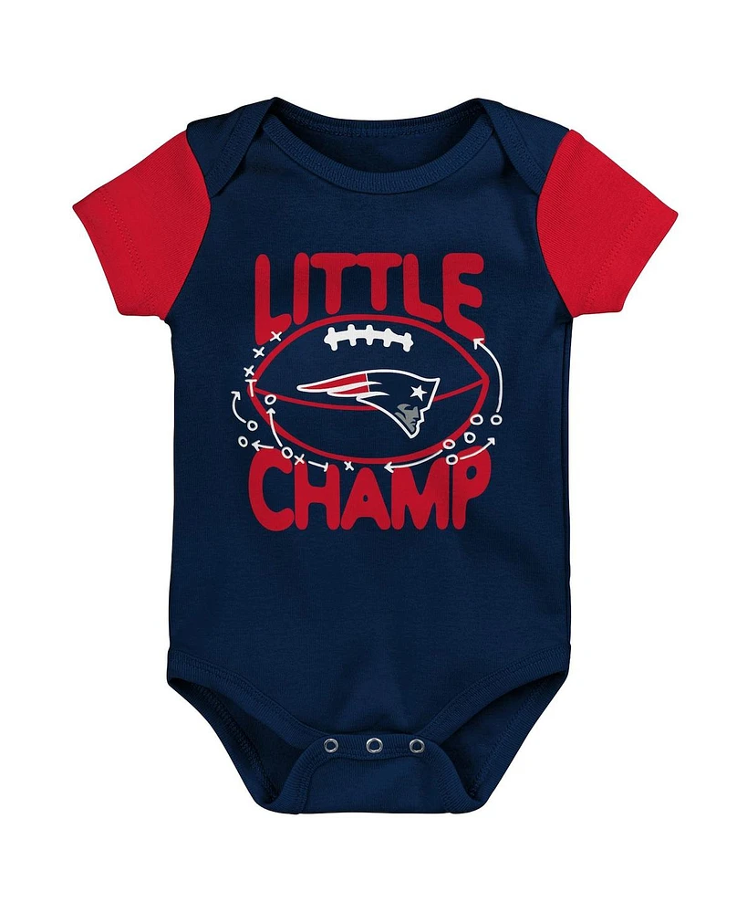 Newborn and Infant Boys Girls Navy, Red New England Patriots Little Champ Three-Piece Bodysuit Bib Booties Set