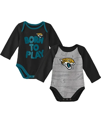 Newborn and Infant Boys Girls Black, Heathered Gray Jacksonville Jaguars Born To Win Two-Pack Long Sleeve Bodysuit Set
