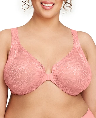 Glamorise Women's Full Figure Plus Wonderwire Front Close Stretch Lace Bra 9245